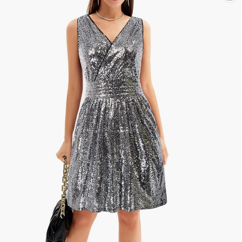 Kate Kasin Sequin Bridesmaid silver Sleeveless mini Evening Prom Dress women 4